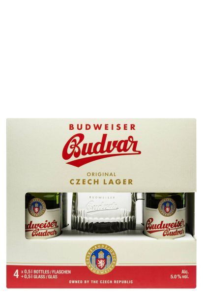 Пиво Budweiser 5% Набір зі склянкою 4х0.5 л