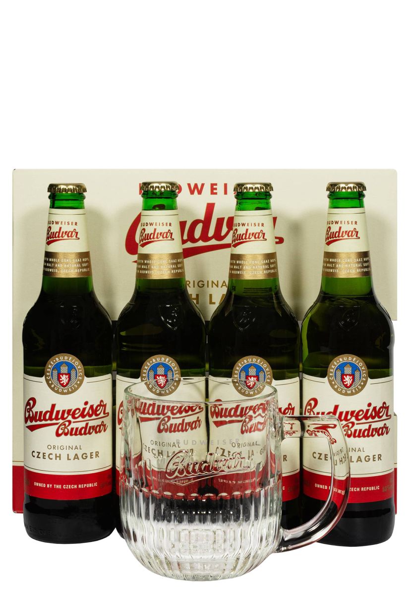 Пиво Budweiser 5% Набір зі склянкою 4х0.5 л