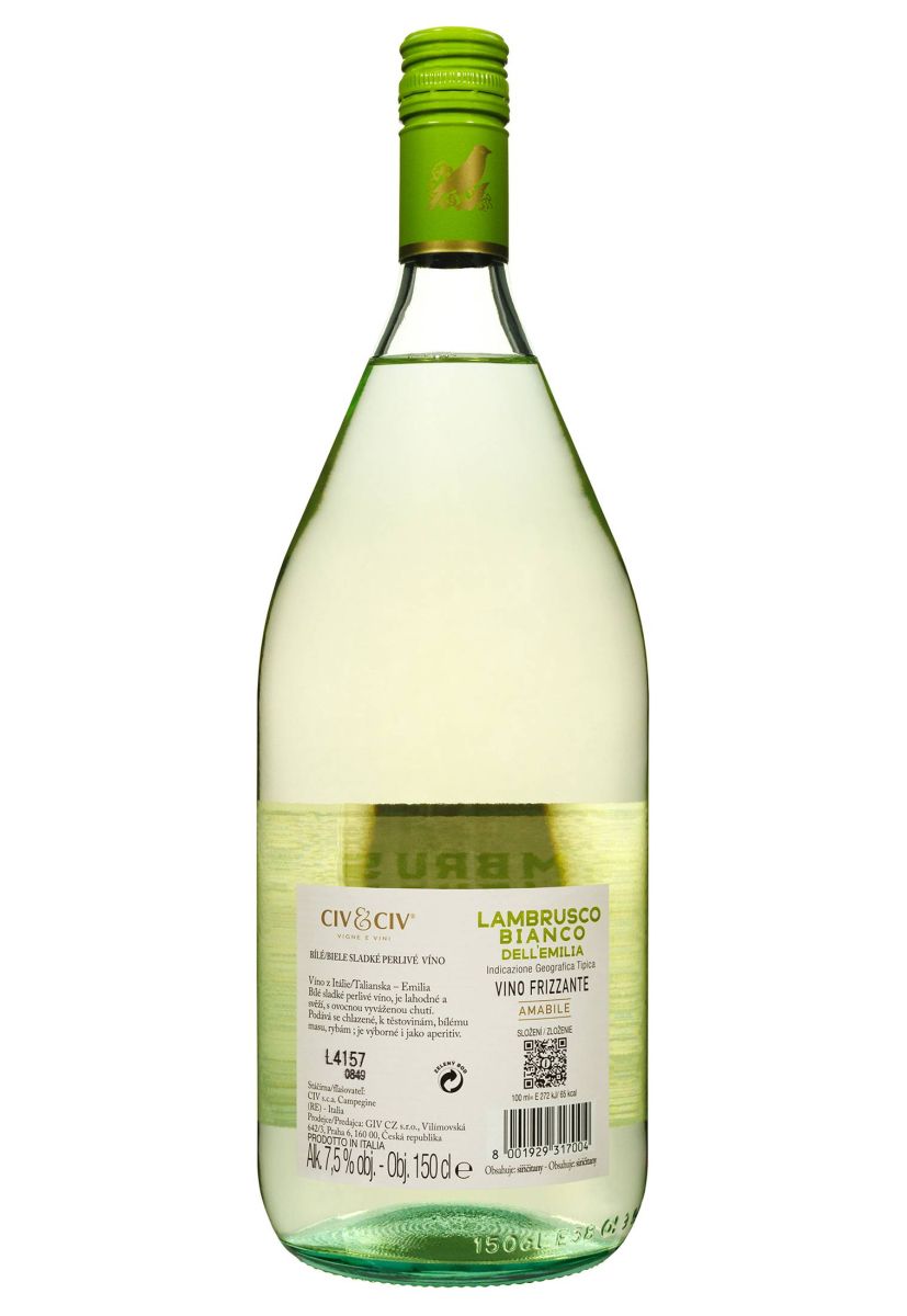 Вино игристое Civ&Civ Lambrusco dell'emilia Bianco Amabile 1.5 л