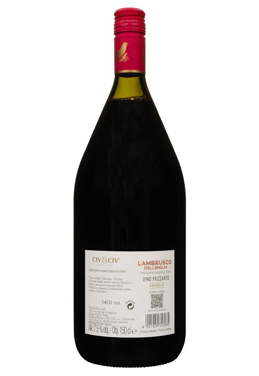 Вино ігристе Civ&Civ Lambrusco dell'emilia Rosso Amabile 1.5 л