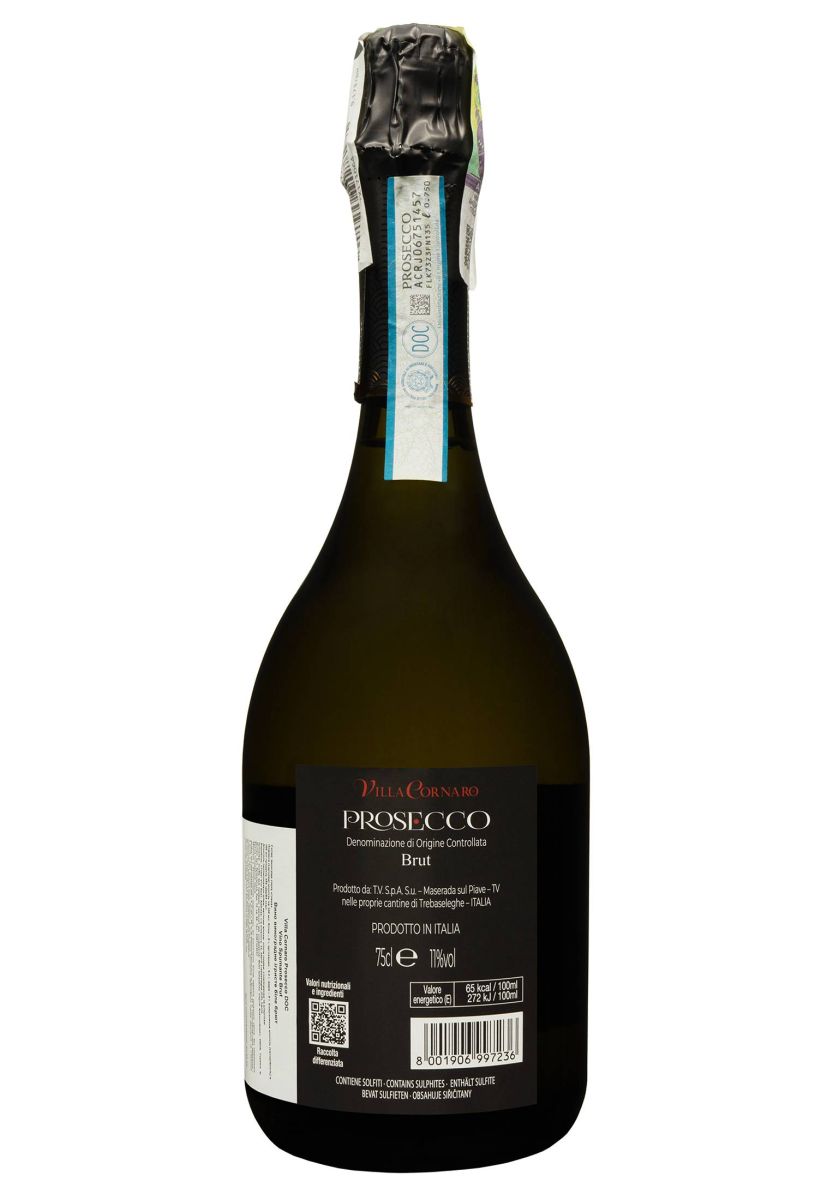 Вино игристое Villa Cornaro Prosecco DOC Brut Белое Сухое 0.75 л