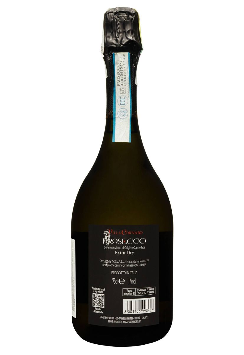 Вино ігристе Villa Cornaro Prosecco DOC Extra Dry Біле Сухе 0.75 л